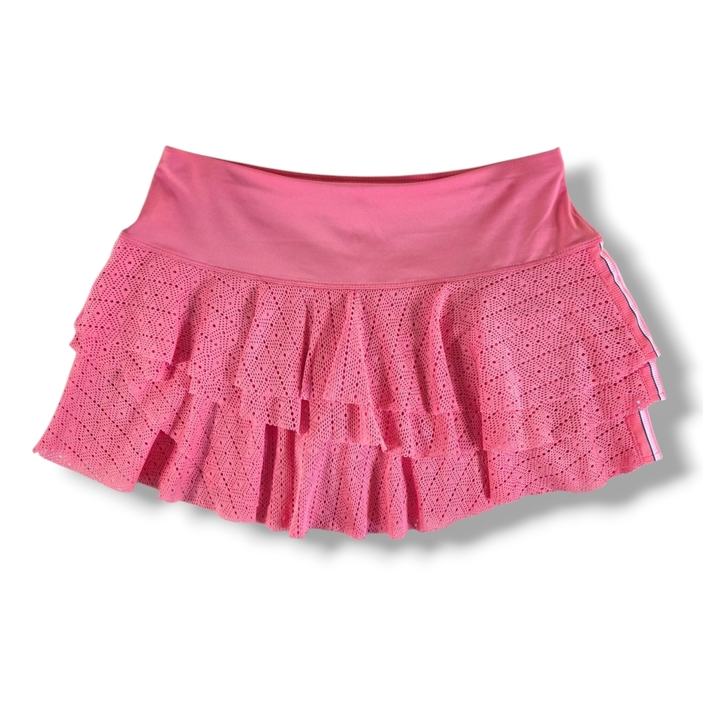 LUCKY IN LOVE Patched Stripe Rally Eyelet Tennis Pickleball Skort Skirt Medium - Picture 2 of 7